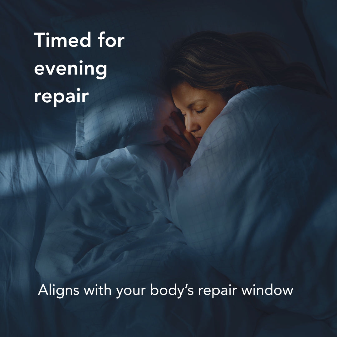 Person sleeping to represent overnight cellular repair and recovery window