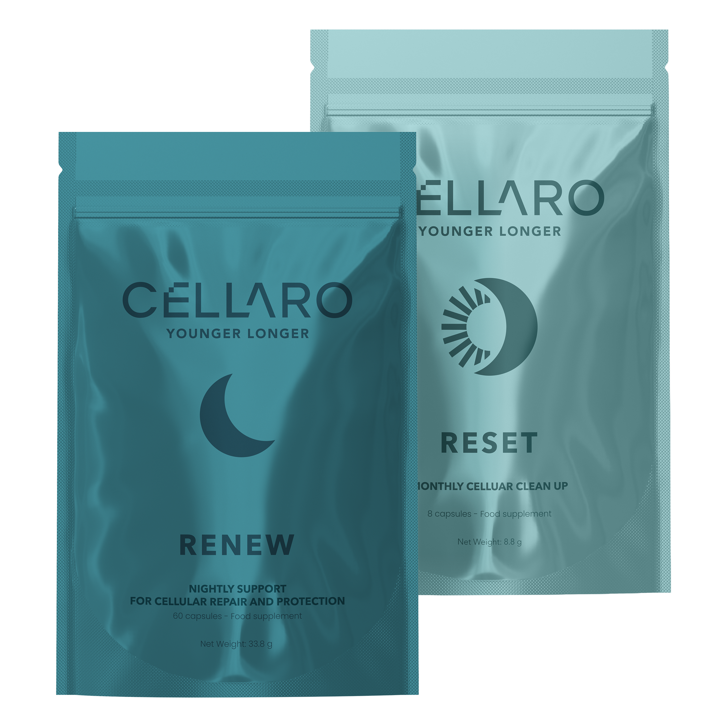 Cellaro Cellular Repair Routine bundle with RENEW PM and RESET monthly pouches